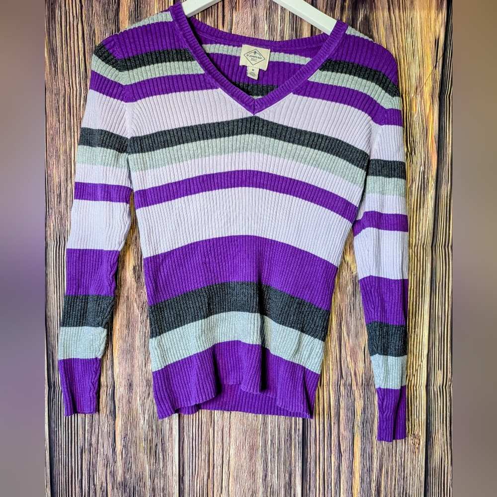 St. John's Bay V-Neck Sweater - Purple/ Gray